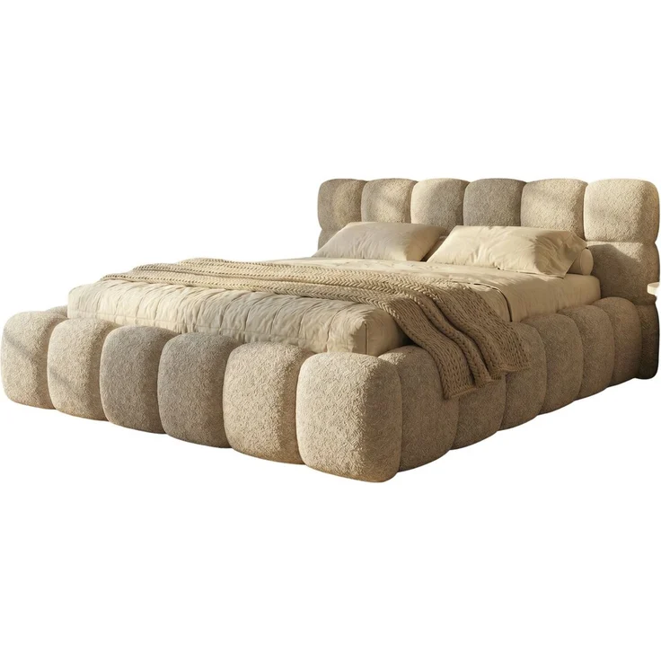 yourhouse24 Polsterbett Boston Slim Bouclé kompaktes Wolkenbett mit Bettkasten, Bubble-Optik & Japandi – Bild 3