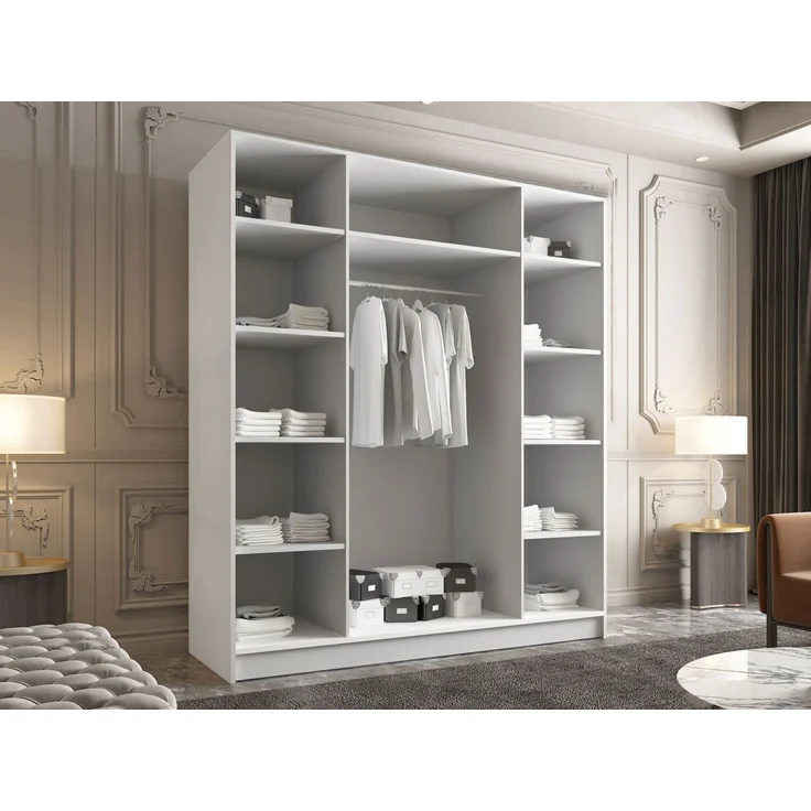 Drehtürenschrank Salkor I, Kleiderschrank mit 4 Türen (Farbe: Weiß / Weiß Hochglanz + Gold) – Bild 2