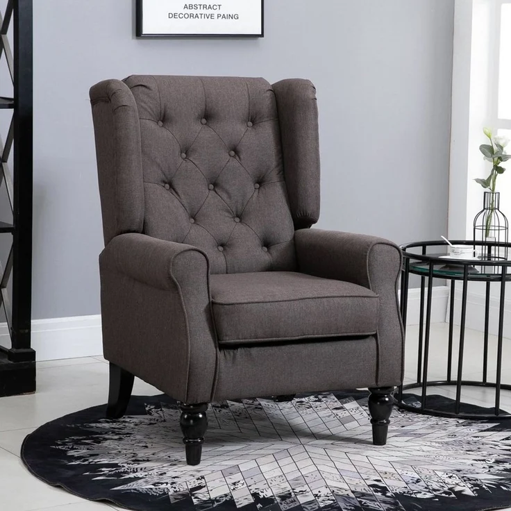 HOMCOM Sessel Einzelsessel, Akzentsessel mit Tufting Holzfüße (Ohrensessel, 1-St, Relaxsessel), für Wohnzimmer, Braun – Bild 5
