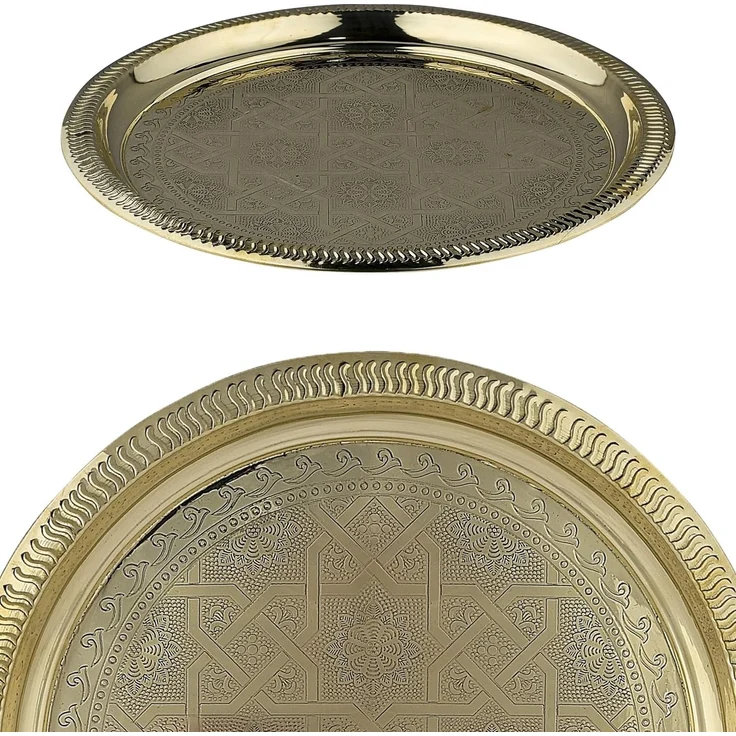 Marrakesch Orient & Mediterran Interior Dekotablett Orientalische Deko Tablett Serviertablett Kerzentablett Gold 28cm, Handarbeit – Bild 6