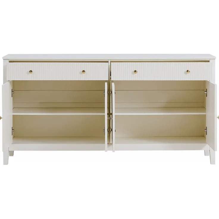 DESVIAE Sideboard mit 2 Schubladen und 4 Türen 160x82x40 cm aus MDF Weiß – Bild 8