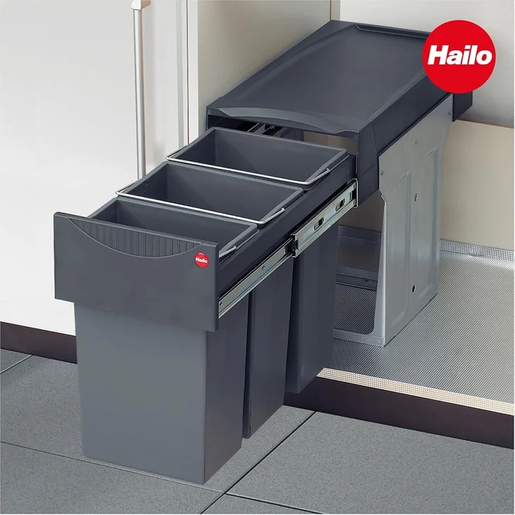 Hailo 'Swing Terzett' Einbaumülleimer für Schränke ab 300 mm Breite mit Drehtür, 30 (3x10) Liter, Graphit – Bild 5