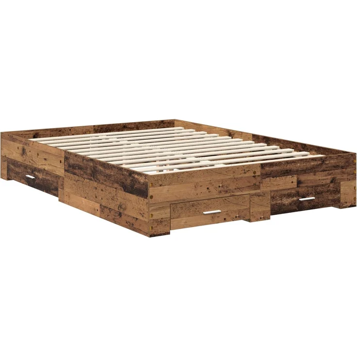 vidaXL Bettrahmen mit Kopfteil Altholz 135 x 190 cm Holzwerkstoff 3410001 – Bild 5