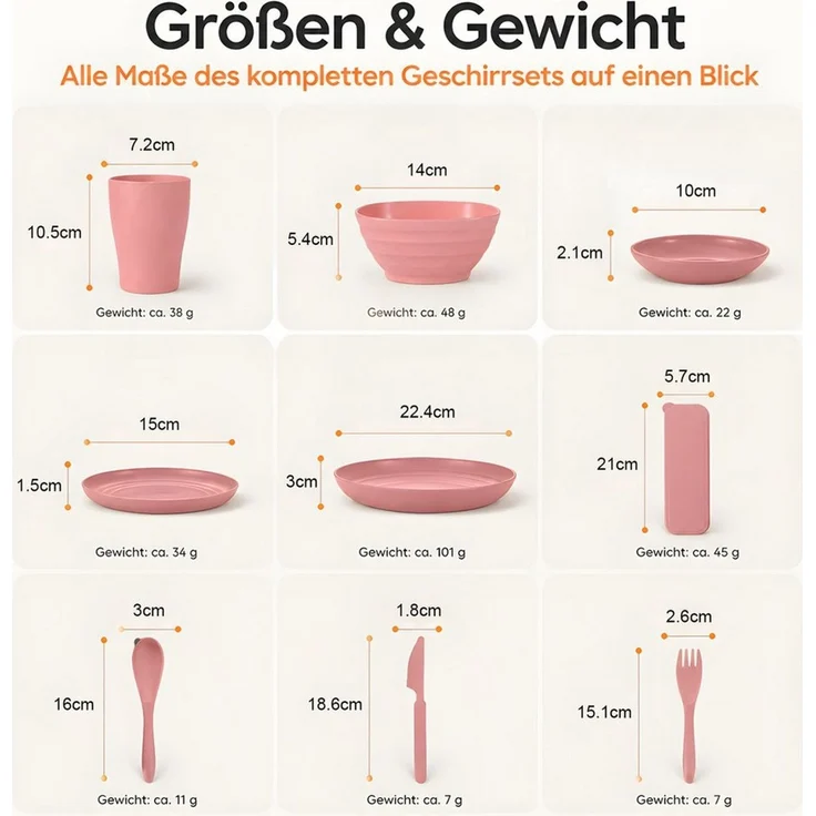 SURFOU Kombiservice Geschirr-Set 54 Teiliges Unzerbrechliches Wiederverwendbar Camping (54-tlg), für 6 Personen Plastikgeschirr Picknick Leicht Bunt Grill Kunststoff – Bild 3