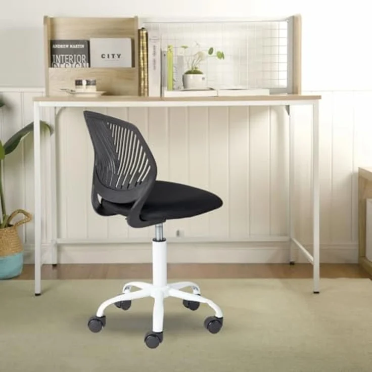 FurnitureR Teenage, Height Adjustable Armless Task, Colourful Study for Home and Computer, Ergonomic & Swivel Office, 40,5 x 44 x 87 cm, Schwarz, Metall, 44 x 40 x 87 cm – Bild 3