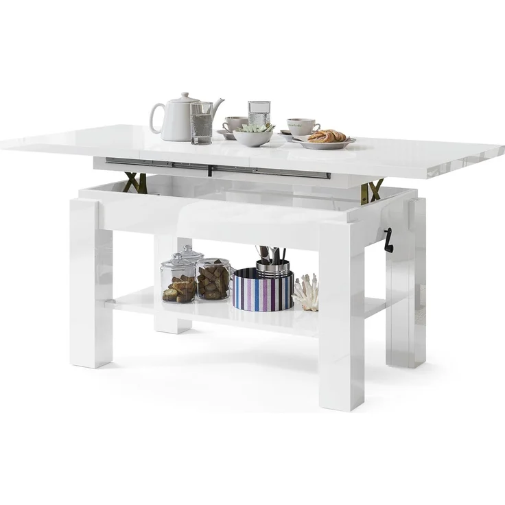 designimpex Couchtisch Couchtisch Astoria Weiß Hochglanz höhenverstellbar ausziehbar Esstisch, Funktionstisch, Wohnzimmertisch, Tisch, Esstisch, Sofatisch – Bild 9