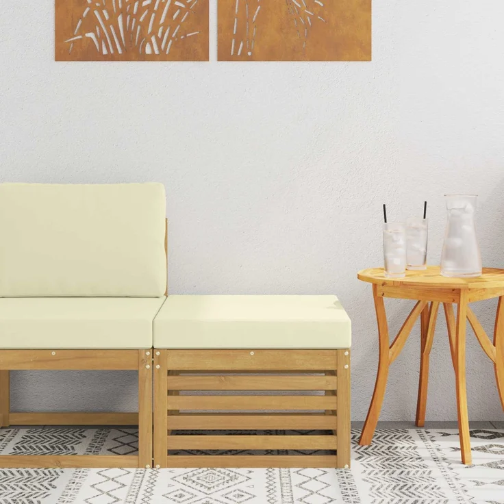 vidaXL Outdoor-Fußhocker Massivholz Akazie Whitewash und Creme 901489 – Bild 1