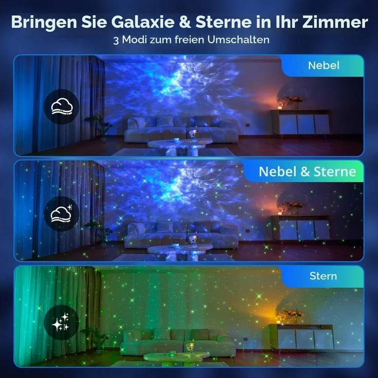Vivitar LED-Sternenhimmel Projektor mit 15 Farben 15 Schlafliedern Geräuschen, 3 Projektionsmodi, Geschenk für Kinder, Mädchen, Frauen, mit Bluetooth, Fernbedienung, Nachtlicht für Kinder Schlafzimmer, LED-Sternenprojektor für Decken und Wände, Galaxie... – Bild 3