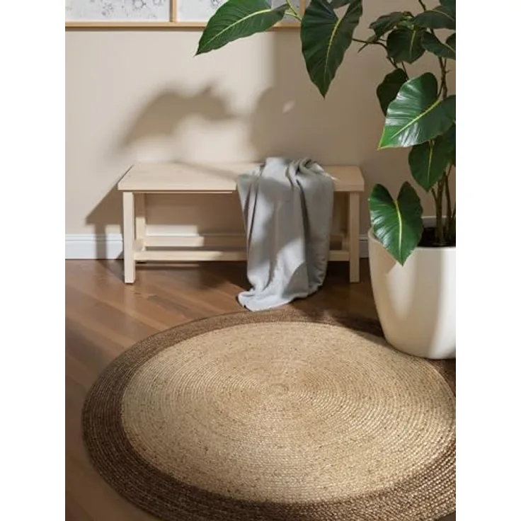 XXXL Juteteppich Jutta, rund, Creme und Greige, Oeko-Tex® Standard 100, beidseitig verwendbar, für Fußbodenheizung geeignet, pflegeleicht, strapazierfähig, Durchmesser 240 cm