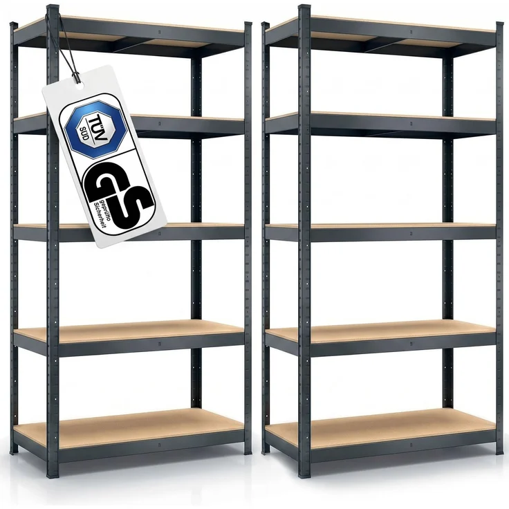 BELKO® Schwerlastregal C114 2er Set Anthrazit, 180x90x40 cm, 2 Stück Lagerregal & Kellerregal, Metallregal mit je 5 Böden, Steckregal bis 875kg belastbar (175kg pro Ebene)