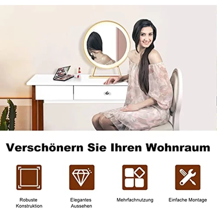 COSTWAY Schreibtisch mit Schublade, Computertisch Kautschuk Tischbeine 106x50x75,5cm, Schminktisch Bürotisch Hochglanz für Büro und Arbeitszimmer (Braun) – Bild 6