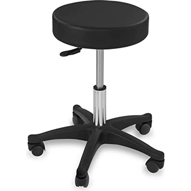 Physa Drehhocker Rollhocker Arbeitshocker höhenverstellbar 45-58 cm Kunstleder Schwarz, Schwarz – Bild 1