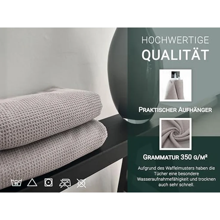 Zollner Saunatuch, 70x180 cm, grau, Oeko-Tex® Standard 100, saugstark aus 100% Baumwolle, Waffelmuster, pflegeleicht – Bild 4