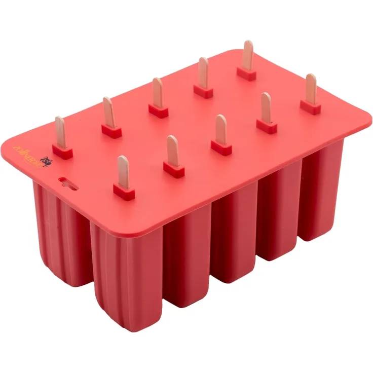 ZOLLNER Eisformen aus Silikon mit 10 Holzstäbchen für Eis am Stiel, rot
