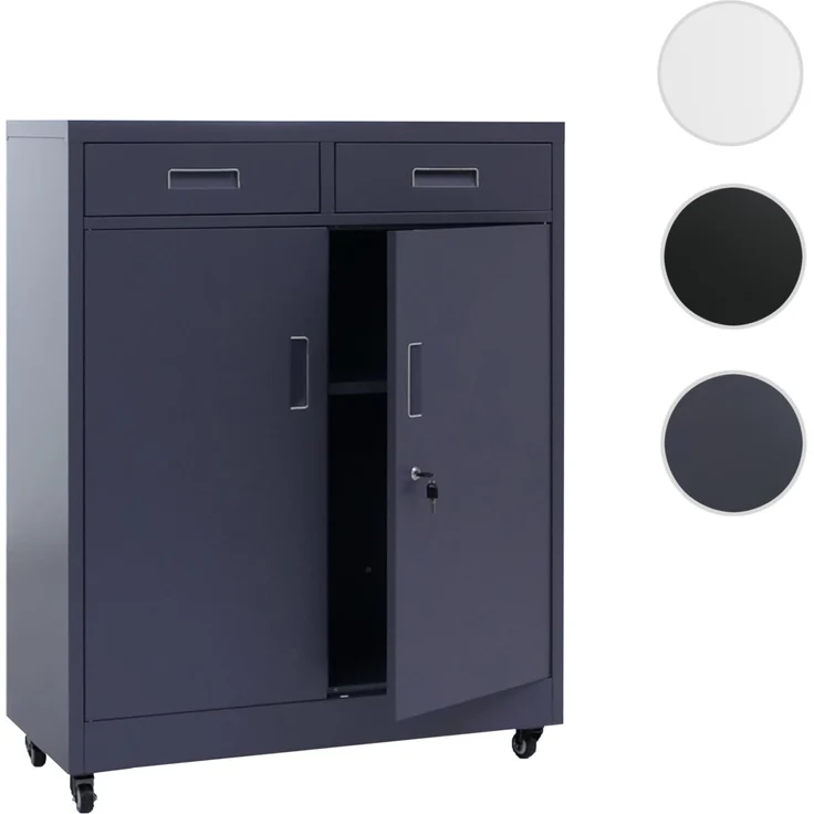 Aktenschrank HWC-O89, Stahlschrank Büroschrank, Rollen Türen Schubladen abschließbar Metall 116x90x40cm ~ dunkelgrau – Bild 9