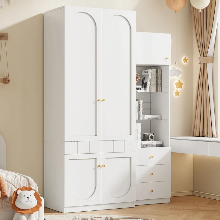 Kleiderschrank-Set, 2-türiger Kleiderschrank + Vitrine, Schlafzimmermöbel-Set, Schlafzimmer-Aufbewahrungsmöbel, Lack-Kleiderschrank + Aufbewahrungsschrank, Weißes Möbel-Set,80×50×200 cm,50×40×180 cm--Weiß--62.51x54x17.3cm--YOUDENOVA – Bild 1