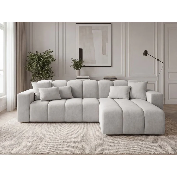 GRAINGOLD Ecksofa L-Form Nork, Wohnzimmer Ecksofa, Couch L-Form, Velour-Stoff, Schwarz, Rechts – Bild 1