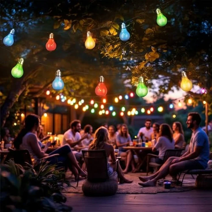 Spetebo LED-Lichterkette Solar mit 10 bunten LED Glühbirnen, 10-flammig, 450 cm lang - Garten Dekobeleuchtung mit farbigen Lampen – Bild 5