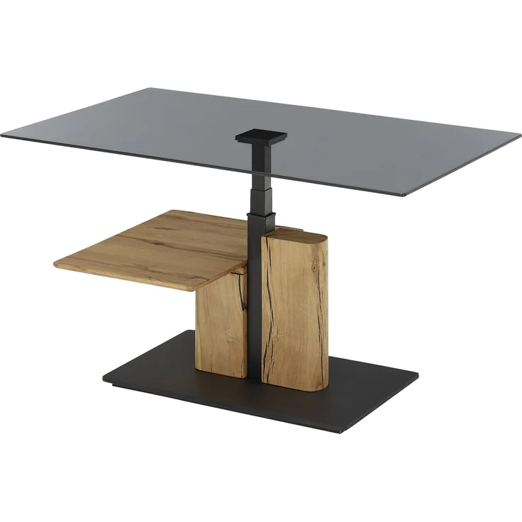 Couchtisch >DELMAS< Höhenverstellbar, Rollen, Eiche / schwarz - 105x45/63x65 (BxHxT) – Bild 3