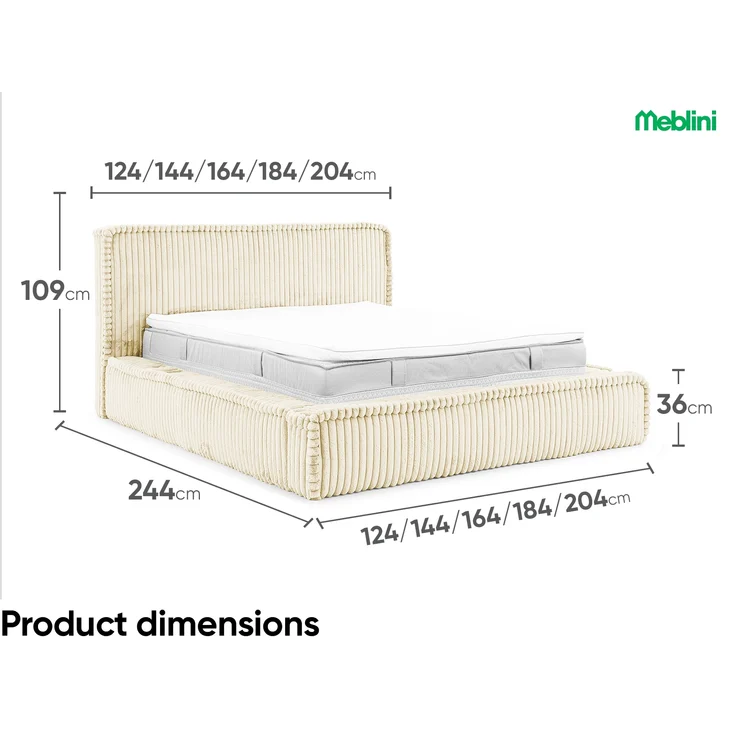MEBLINI Polsterbett 120x200 mit Lattenrost ohne Matratze - MESUT - Creme Cordstoff - Bubble Bett - Cloud Bett - Marshmallow Bed - Kopfteil Bett mit Stauraum – Bild 7