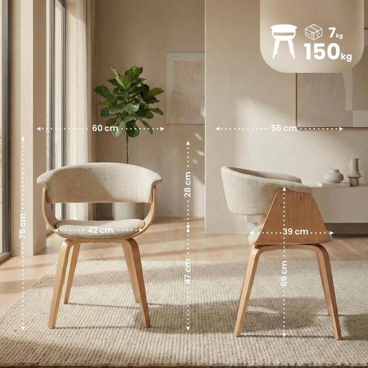 CLP Esszimmerstuhl 2er Set mit Armlehnen Bruce, modernes Design, gepolsterte Stühle,natura/creme – Bild 2