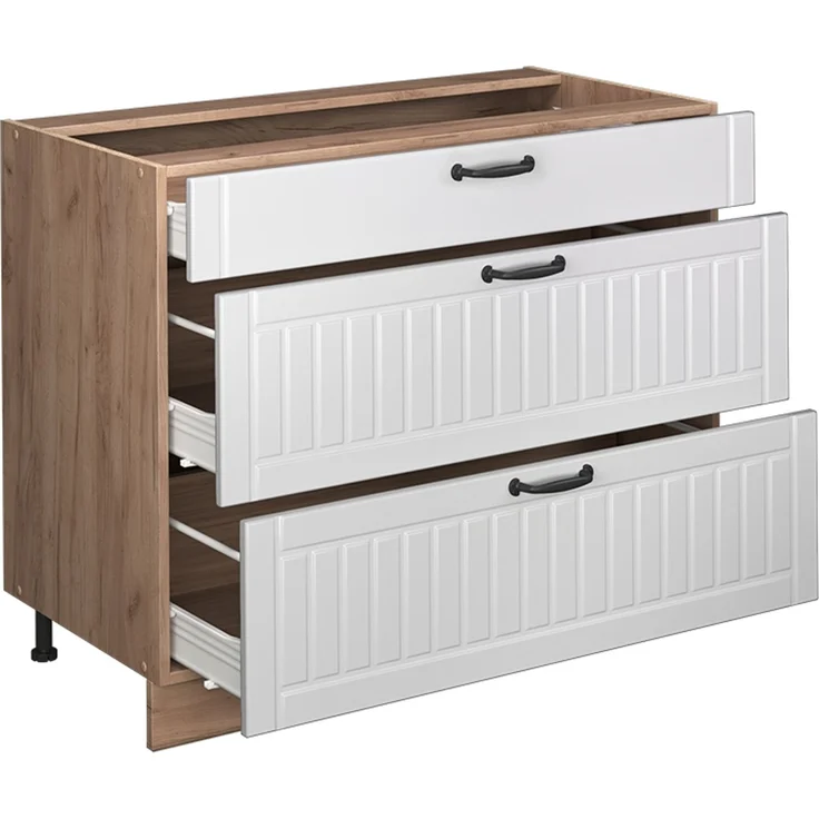 Küchenunterschrank Fame-Line Weiß Landhaus/Goldkraft Eiche 100 cm, AP Eiche Vicco – Bild 6