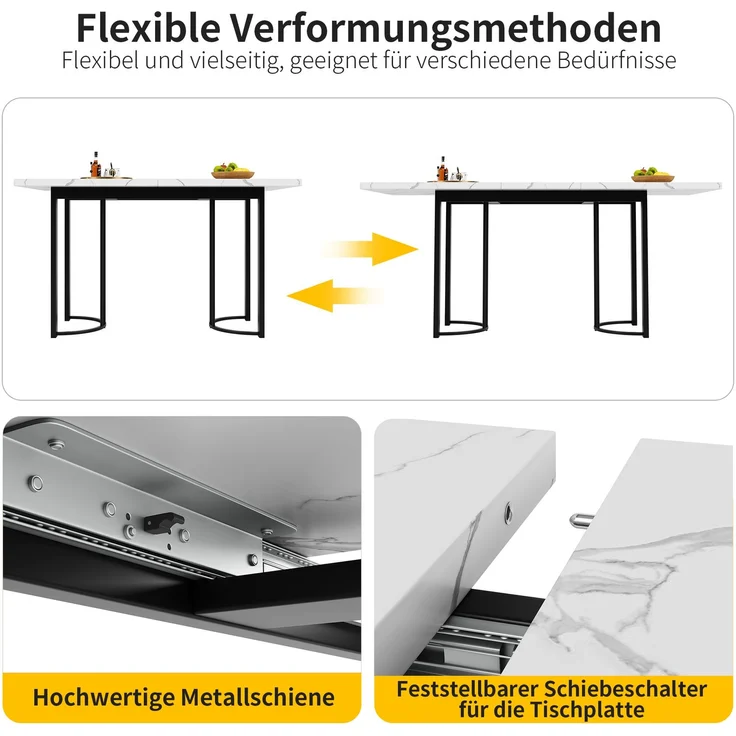 Ausziehbarer Esstisch 140–179,5 cm mit MDF-Tischplatte, stabiler Metallrahmen, erweiterbarer Tisch für 6–8 Personen, Multifunktionstisch – Bild 6
