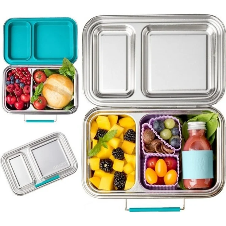 LEKKABOX Lunchbox DUO Edelstahl Brotdose, 2 Fächer - Kinder Bento Box Lunchbox, 2 auslaufsichere Fächer dank der herausnehmbaren Silikondichtung – Bild 4