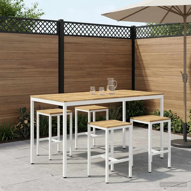 vidaXL Gartenbar-Tisch NAARDEN Weiß 196 x 100,5 x 105 cm 3394429 – Bild 1