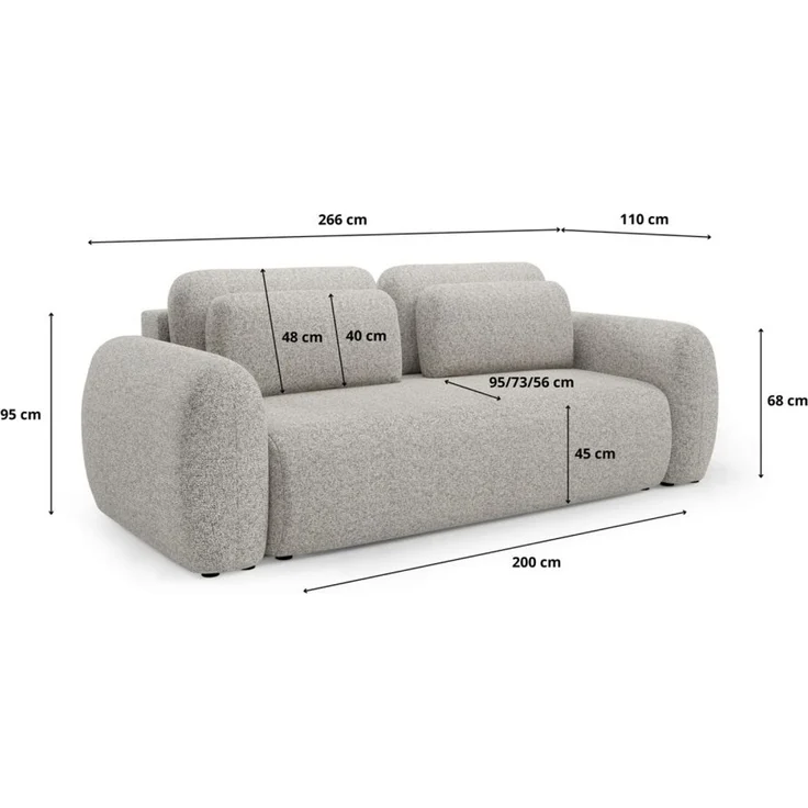 Sofa 3-Sitzer mit Schlaffunktion GASTON in Stoff Puente Hellgrau – Bild 6