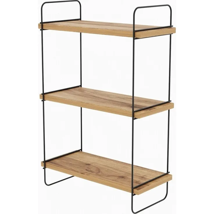 Calicosy Hängeregal Holzdekor Kiefer und Schwarz H66 cm – PULALIS - Helles Holz