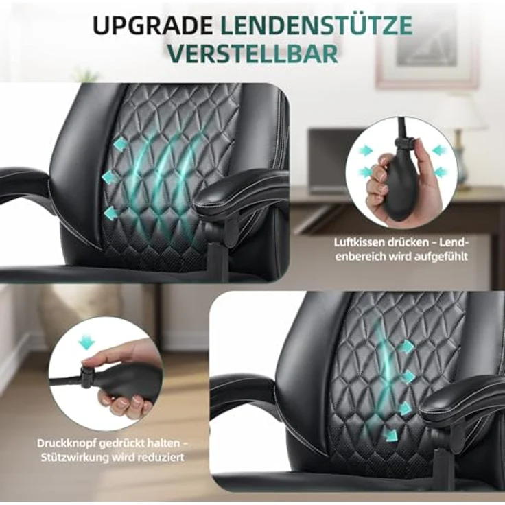 COLAMY Ergonomischer Chefsessel mit Fußstütze, gepolsterten Hochklapparmen und Kippverstellung für langes Arbeiten im Homeoffice, Schwarz – Bild 5