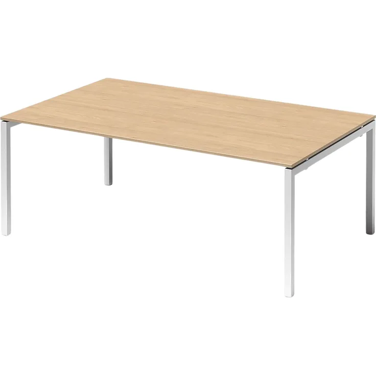 Bisley Cito Konferenztisch 200x120 cm, Tischplatte in Ahorn, U-Gestell in Weiß - Besprechungstisch & Meetingtisch, großer Chef Schreibtisch XXL-Tisch Konferenzraum Chefbüro, DUF2012-MP-396
