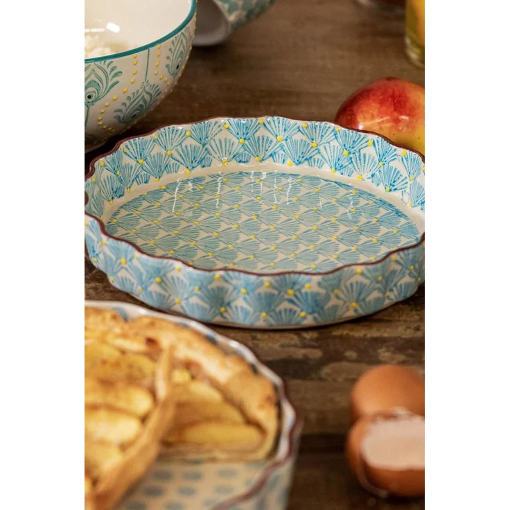 Tranquillo Quicheform aus Steinzeug ART DECO rund Ø22x4 cm blau spülmaschinengeeignet, Backform mit handgestempeltem Art-Deco-Print, mikrowellengeeignet – Bild 3