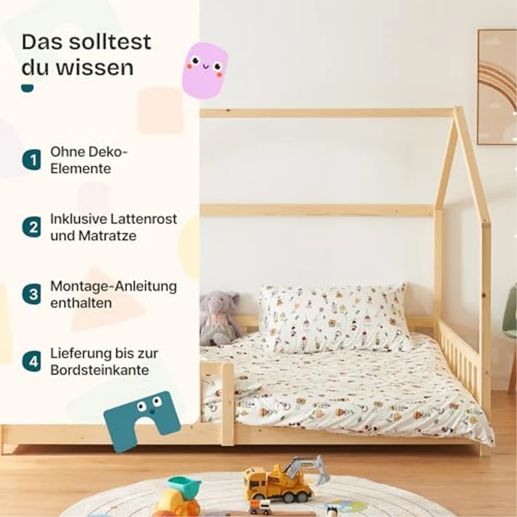 Hausbett Hesel, Kinderbett, Lattenrost und Matratze, Holzoptik, 120x200 cm – Bild 10