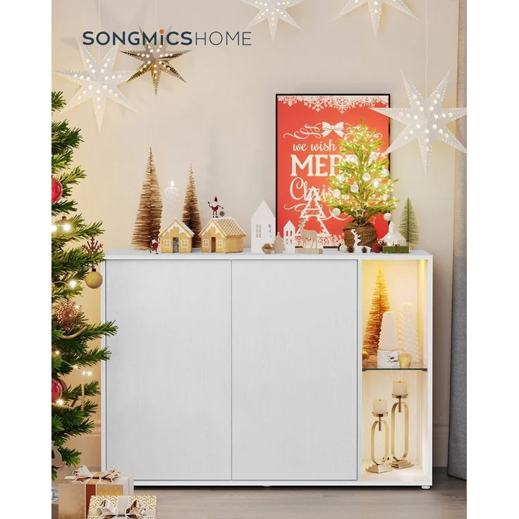 SONGMICS HOME Superschnelle werkzeuglose Montage, Sideboard mit Beleuchtung, Aufbewahrungsschrank, TV-Schrank, Glasablage, Toolless-Technologie, SchneeweißBBKDE372W01 – Bild 3