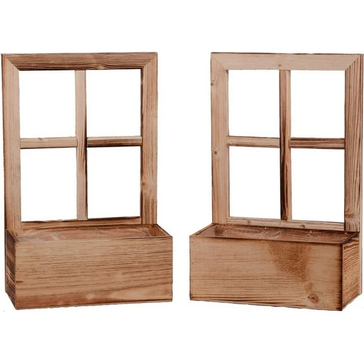 UNUS HOME Blumenkasten Deko Holzfenster mit Pflanzbank 2er Set – Bild 1
