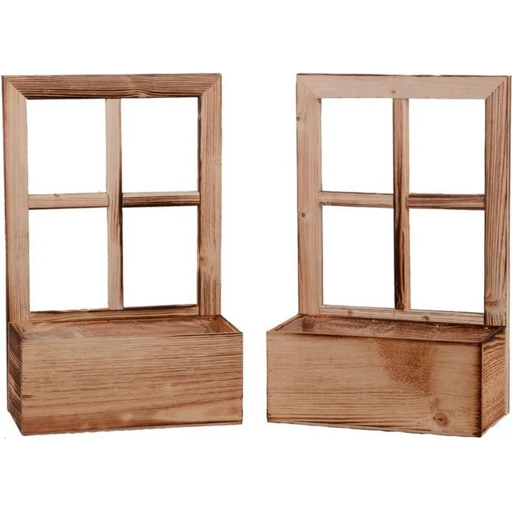 UNUS HOME Blumenkasten Deko Holzfenster mit Pflanzbank 2er Set