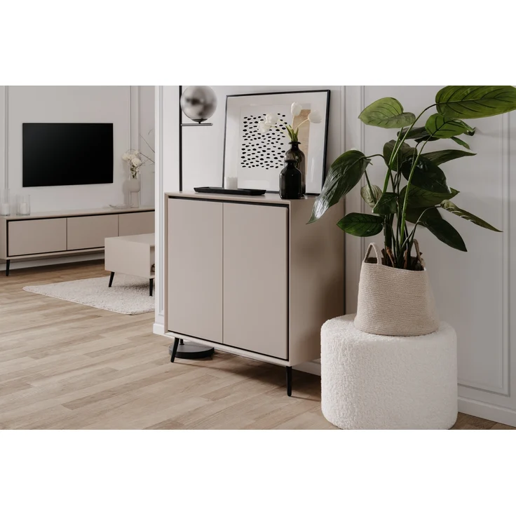 Kommode >Arona< 2 Türen, 2 Böden, in Sand / Schwarz - 90x90x38cm (BxHxT) – Bild 3