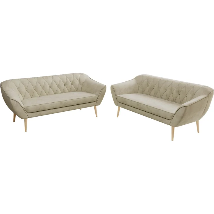 Wohnzimmerset Möbelset PIRS 3-3, Armlehnen, Wellenfederung, Buche Füße, Dreisitzer Sofa, Polstermöbel Set - Hellgrau Velvet – Bild 8