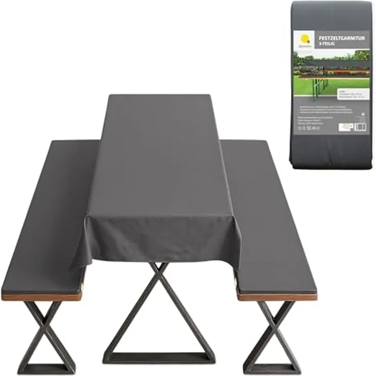 Spetebo Bierzeltgarnitur Universal Auflagenset gepolstert anthrazit - 3-teilig, (Packung, 3-tlg, 2 Auflagen, 1 Tischdecke), Set aus 2 Bankauflagen mit Haltegurten und 1 Tischdecke