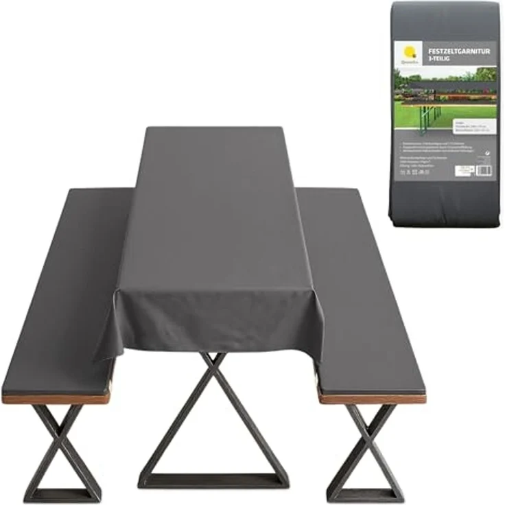 Spetebo Bierzeltgarnitur Universal Auflagenset gepolstert anthrazit - 3-teilig, (Packung, 3-tlg, 2 Auflagen, 1 Tischdecke), Set aus 2 Bankauflagen mit Haltegurten und 1 Tischdecke – Bild 1