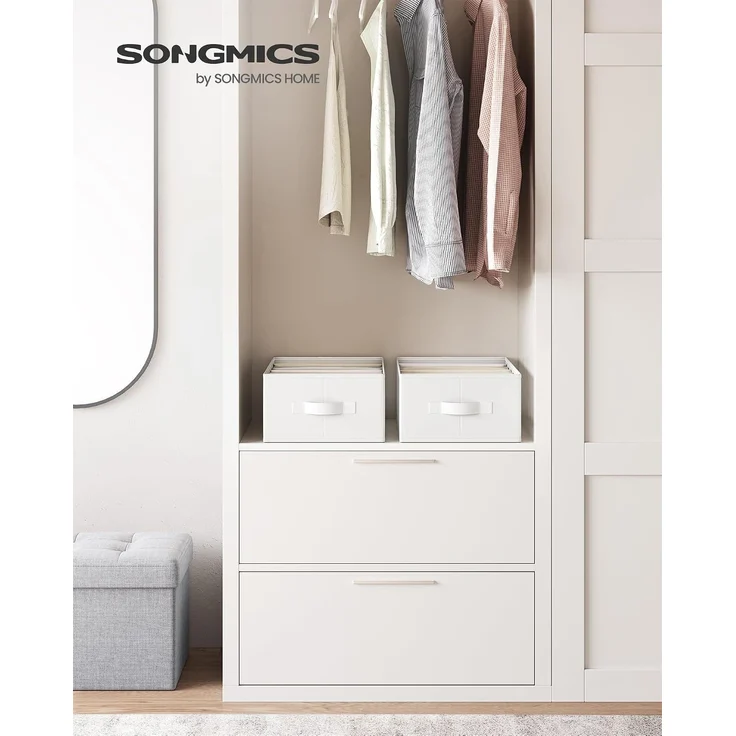 SONGMICS Kleiderschrank-Organizer 2er Set, Aufbewahrungsbox 6 Fächer, Schubladen-Ordnungssystem, Ordnungsboxen faltbar, 42 x 30 x 17 cm, für Hosen, Kleidung, wolkenweiß – Bild 2