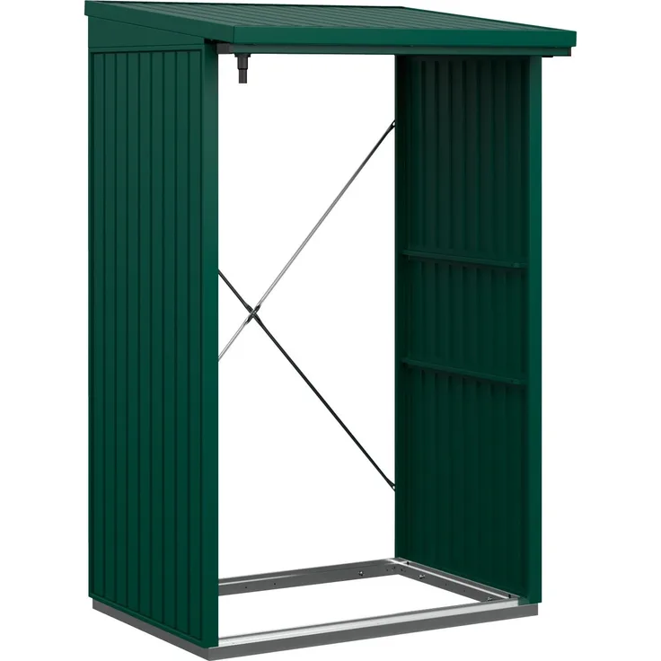 Hörmann Ecostar Metall Kaminholzregal Trend Typ 1, 123 x 103 cm, moosgrün, 123 x 103 x 198 cm (T x B x H)