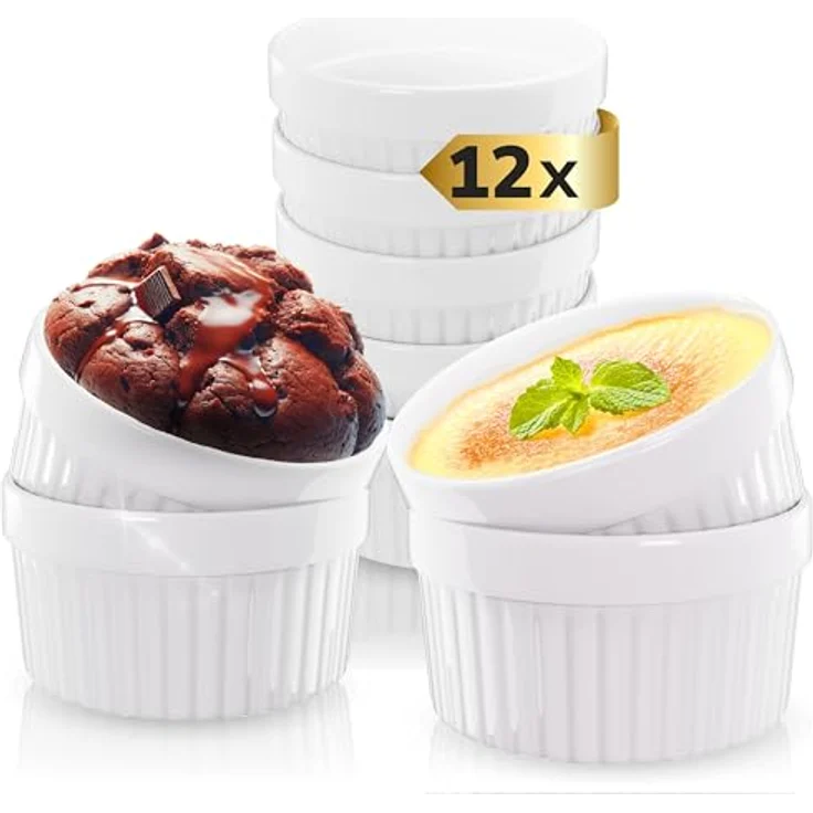 ToCi Auflaufform Creme Brulee Schälchen Sets 9 cm Förmchen aus Keramik 185 ml Weiß, (12-St) – Bild 2