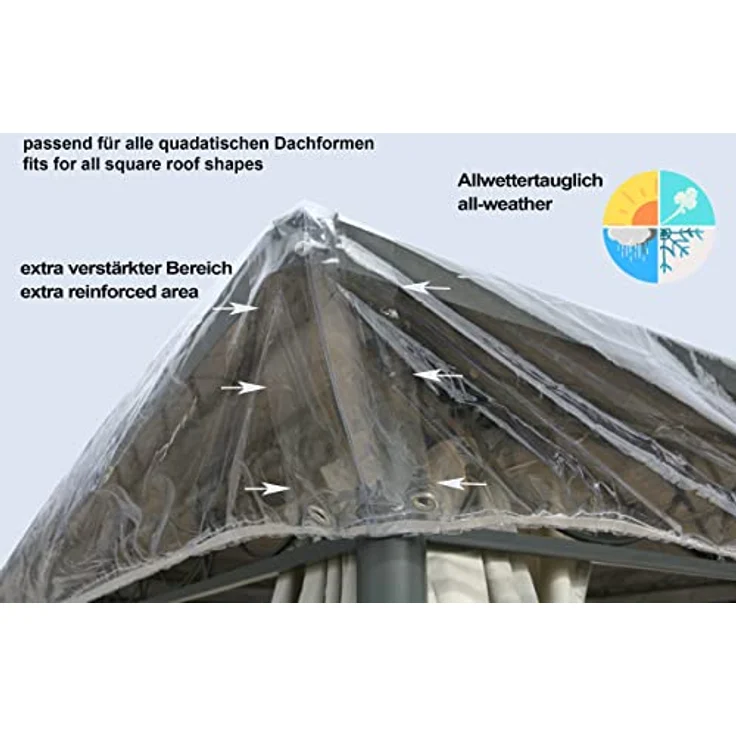 GRASEKAMP Schutzhaube 3 x 3 m, 100% wasserdichte Abdeckplane für Pavillons mit Doppeldach, verstärkte Ecken und Gummiband, neue verbesserte Version – Bild 3