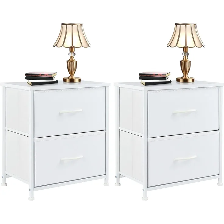 DUMOS Kommode mit Schubladen - kommoden & Sideboards für Schlafzimmer Geeignet, Komodenschrank mit 2 Schubladen, Stoffkommode mit Stabilem Stahlrahmen, Ideal für Schlafzimmer, Wohnzimmer (Weiß)