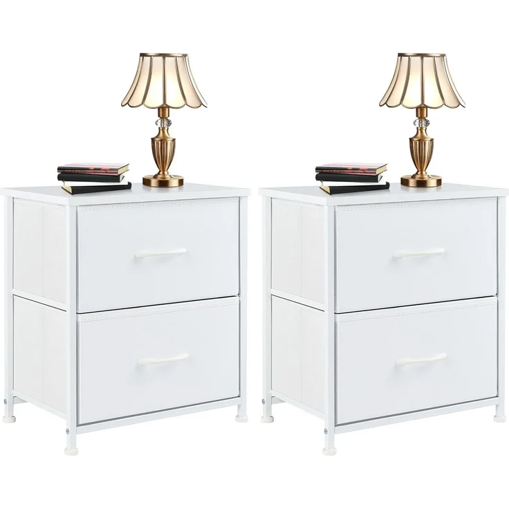 DUMOS Kommode mit Schubladen - kommoden & Sideboards für Schlafzimmer Geeignet, Komodenschrank mit 2 Schubladen, Stoffkommode mit Stabilem Stahlrahmen, Ideal für Schlafzimmer, Wohnzimmer (Weiß)