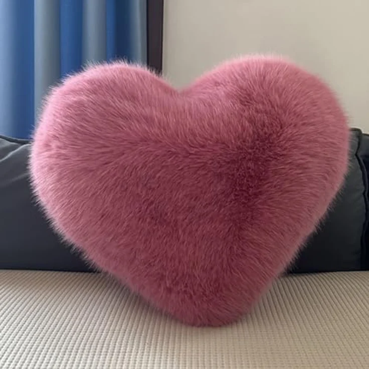 Herzkissen Dekokissen Zierkissen Herz Kissen Kinderzimmer Decor Herzform Dekokissen Kopfkissen Kissen Zierkissen Plüsch Kinderkissen für Kinderzimmer Sofa Dekoration (Rosa,40x45 cm) – Bild 2