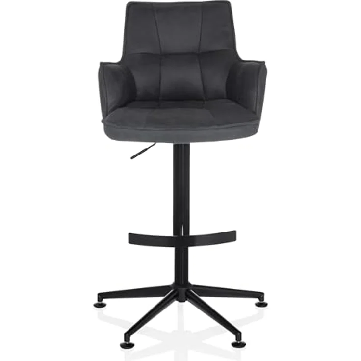 hjh LIVING Barhocker höhenverstellbar, Hocker mit Lehne SOLAO Life HIGH Stoff, drehbarer Tresenhocker mit Fußstütze und Armlehnen, Anthrazit – Bild 7